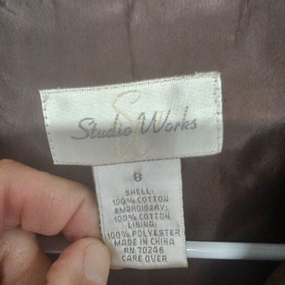 Studio Works Brown Embroidered Eyelet Blazer Boho 8 - Picture 10 of 12